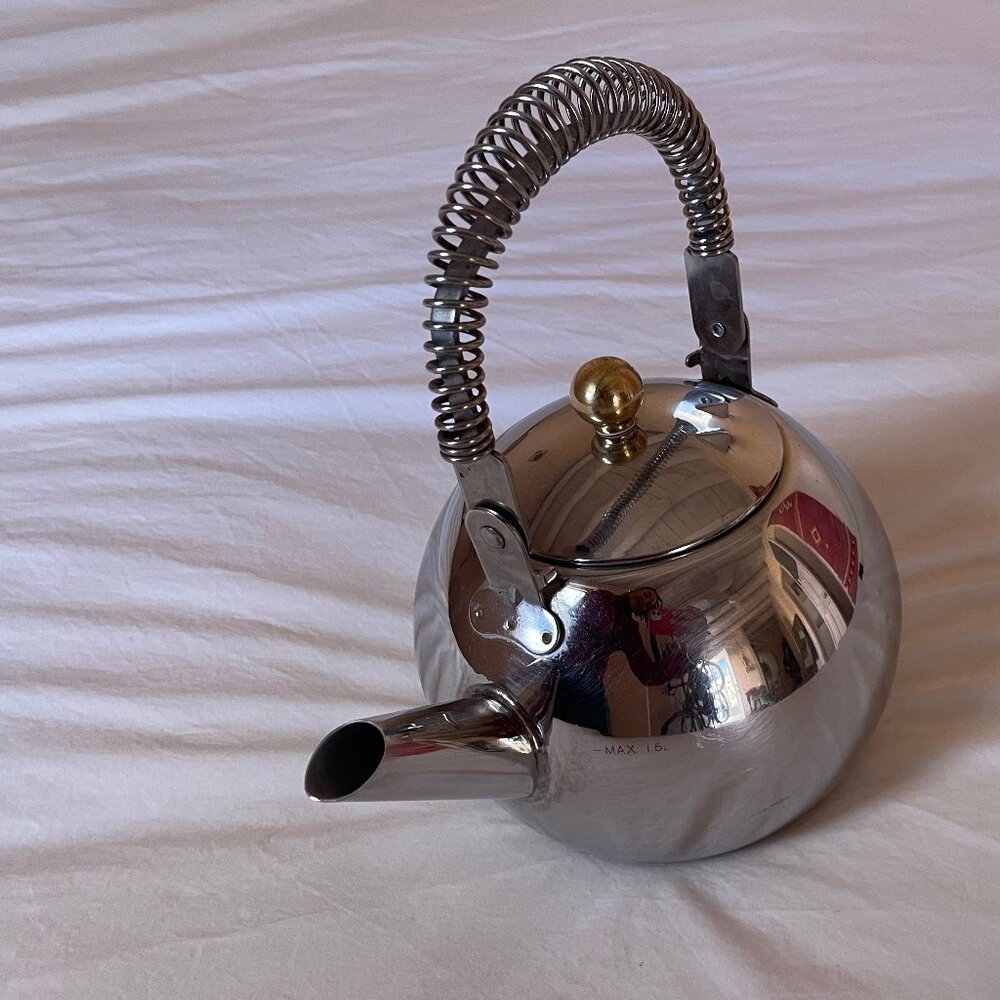 Vintage Ikea spiral handle kettle // Stainless Steel and Brass